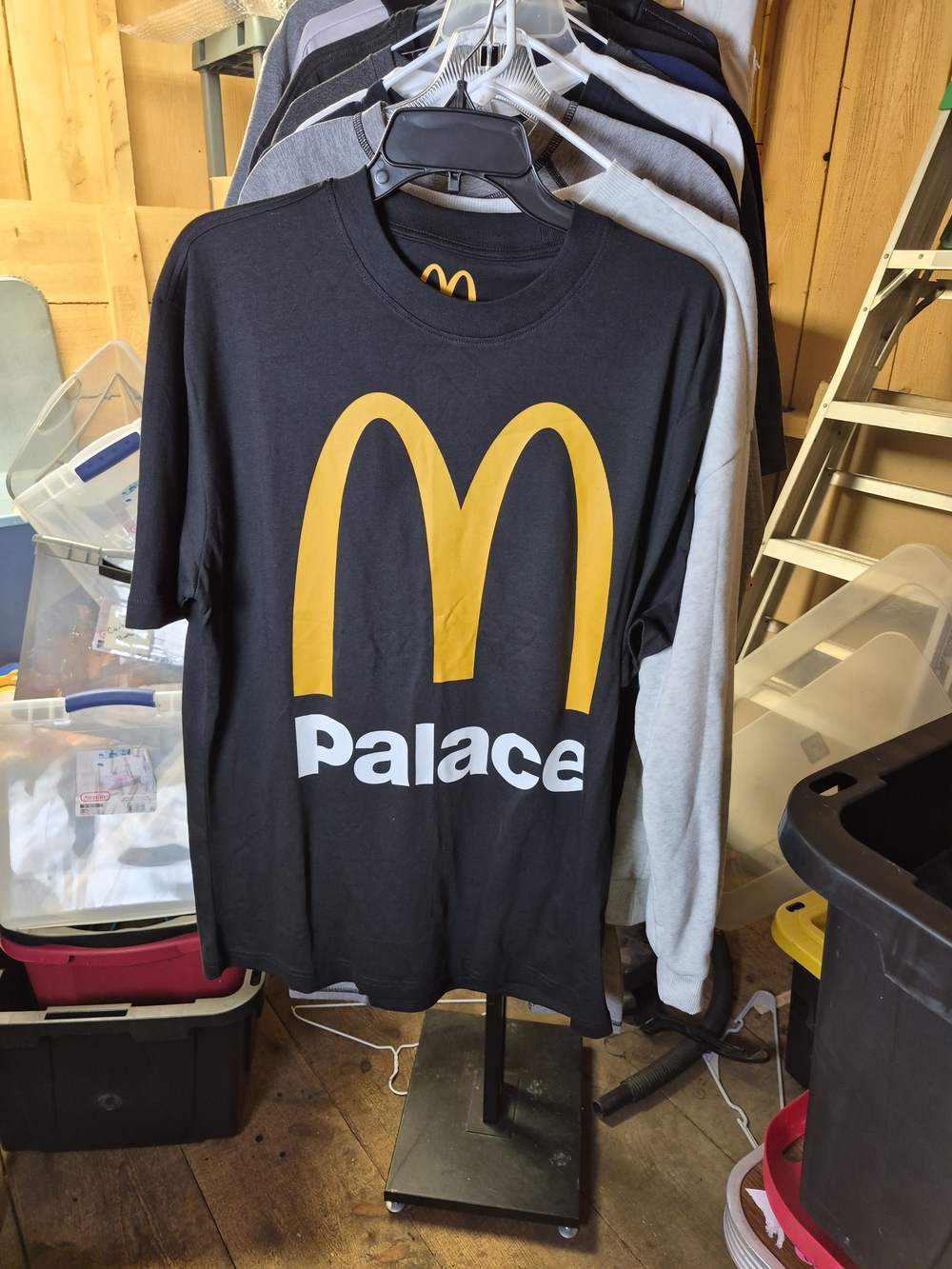 PALACE Black Tee with Large Yellow Arched Logo and White Wordmark Bin 49